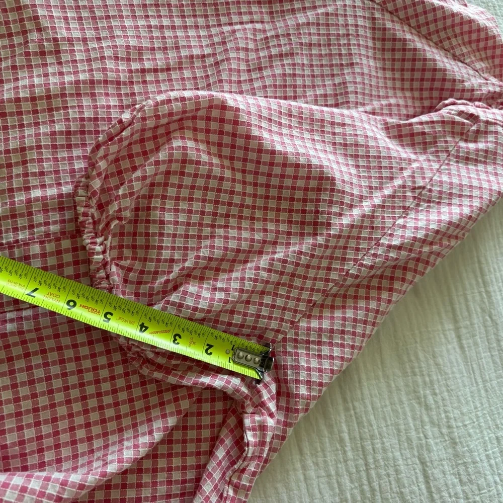 CeCe Cotton Pink and White Gingham Ruffle Blouse Puff Sleeve - Picture 4 of 8